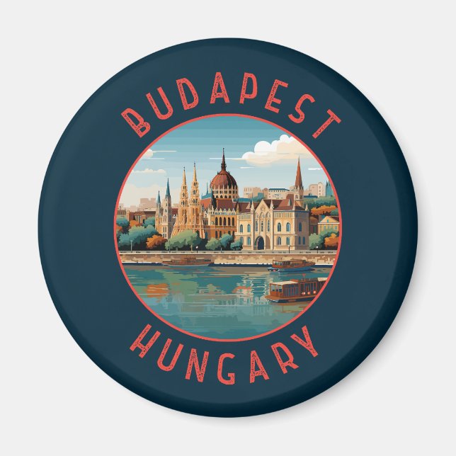 Budapest Hungary Retro Distressed Circle Magnet (Front)