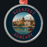 Budapest Hungary Retro Distressed Circle Metal Tree Decoration<br><div class="desc">Budapest retro vector travel design in an emblem style. Budapest,  Hungary’s capital,  is bisected by the River Danube. Its 19th-century Chain Bridge connects the hilly Buda district with flat Pest.</div>