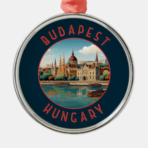 Budapest Hungary Retro Distressed Circle Metal Tree Decoration