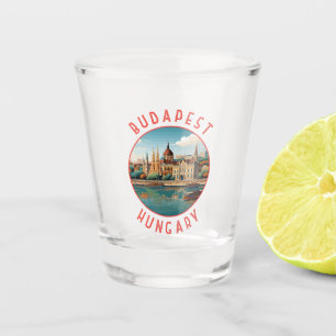 Budapest Hungary Retro Distressed Circle Shot Glass