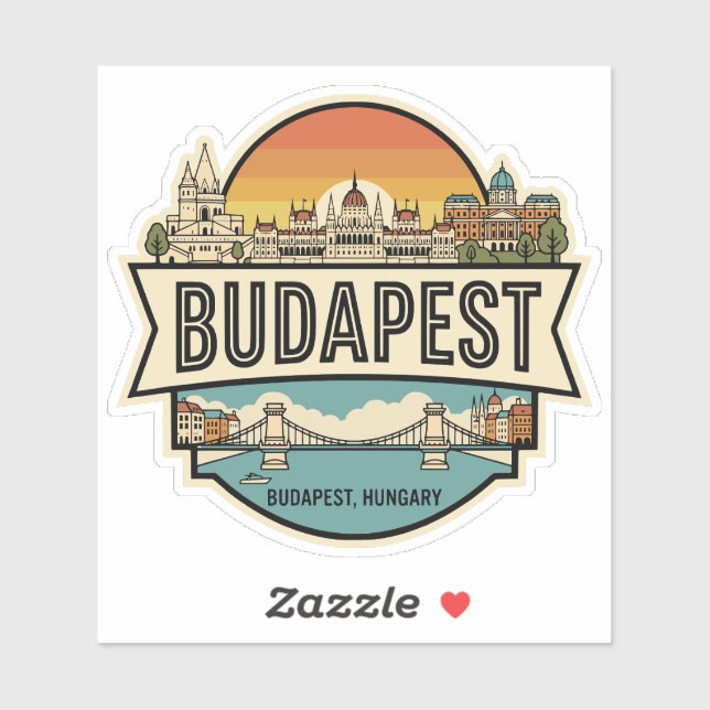 Budapest Hungary Skyline Retro Travel Badge  (Sheet)