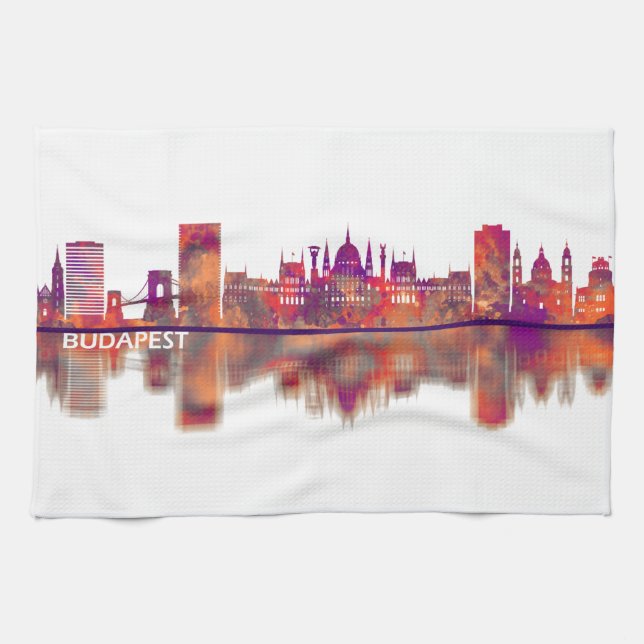 Budapest Hungary Skyline Tea Towel (Horizontal)