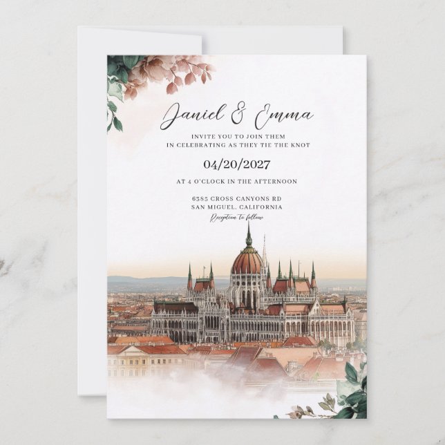 Budapest Hungary Skyline Wedding Invitation  (Front)