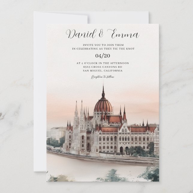 Budapest Hungary Skyline Wedding Invitation  (Front)