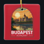 Budapest Hungary Travel Art Vintage Ceramic Ornament<br><div class="desc">Budapest retro vector travel design in an emblem style. Budapest,  Hungary’s capital,  is bisected by the River Danube. Its 19th-century Chain Bridge connects the hilly Buda district with flat Pest.</div>