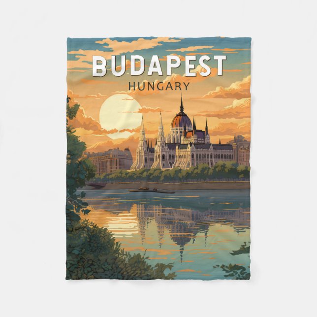 Budapest Hungary Travel Art Vintage Fleece Blanket (Front)