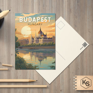 Budapest Hungary Travel Art Vintage Postcard