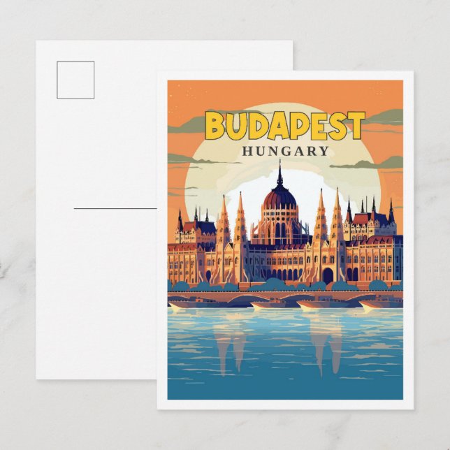 Budapest Hungary vintage travel illustration Postcard (Front/Back)