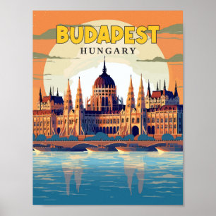 Budapest Hungary vintage travel illustration Poster