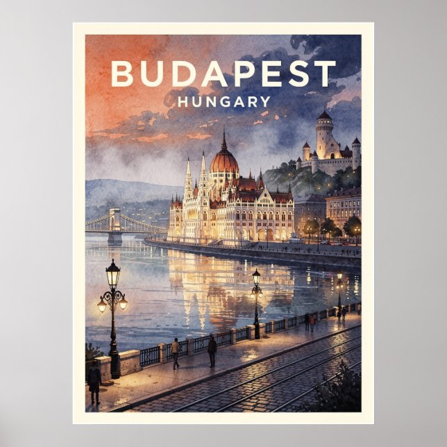 Budapest Hungary Vintage Travel Poster (Front)