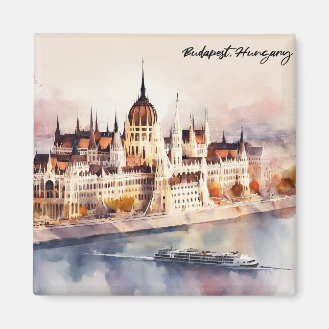 Budapest Hungary Watercolor Painting Panorama View Magnet (Front)