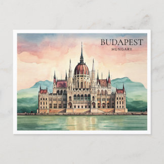Budapest Hungary Watercolor Postcard Danube View