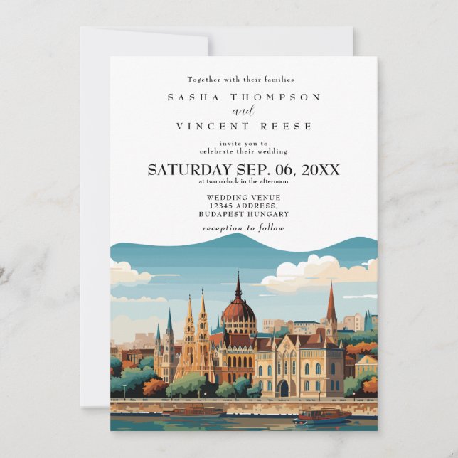 Budapest Hungary Wedding Invitation Retro (Front)