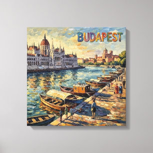 Budapest Parliament Danube Riverside Stretched Can Canvas Print