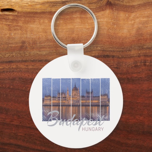 Budapest Parliament Hungary Vintage Panorama Key Ring (Front)