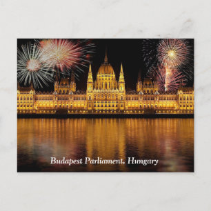 Budapest Parliament Hungary with fireworks Postcard