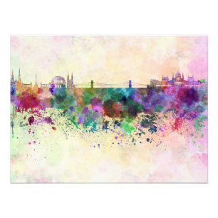 Budapest skyline in watercolor background photo print