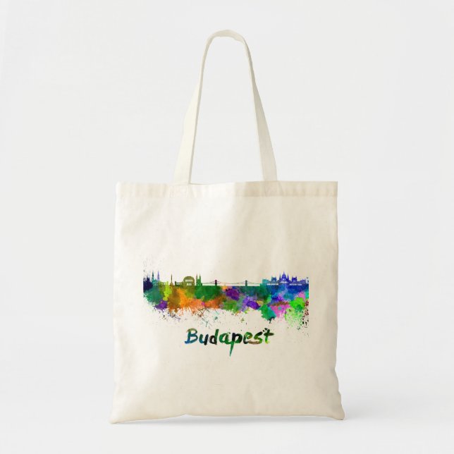 Budapest skyline in watercolor tote bag (Front)