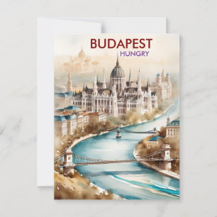 Budapest Skyline Travel Art – Hungary Cityscape Postcard