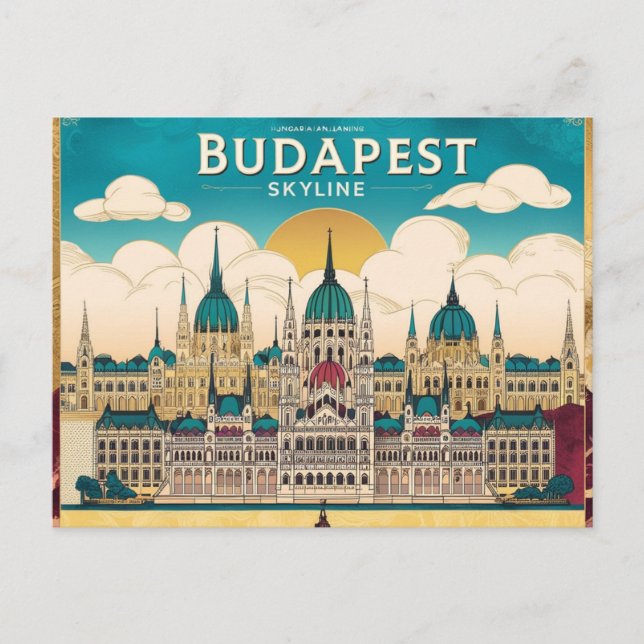 Budapest Skyline Travel Captivating Artwork  Postcard (Front)