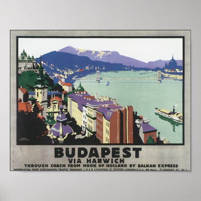 Budapest Via Harwich Vintage Travel Poster (Front)