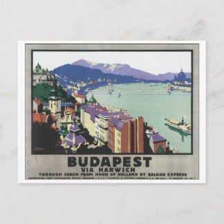Budapest Via Harwich Vintage Travel Poster Postcard