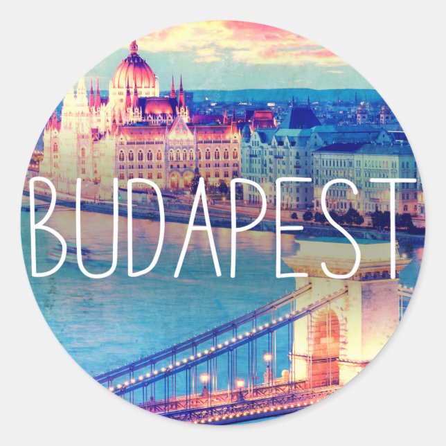 Budapest vintage, circle classic round sticker (Front)