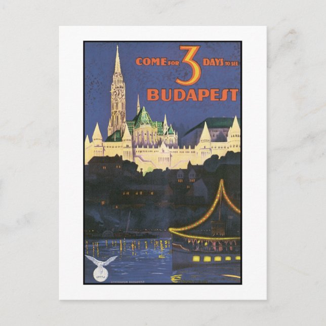 Budapest Vintage Travel Poster Postcard (Front)