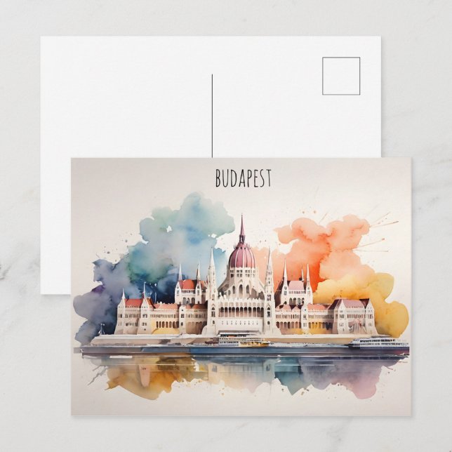 Budapest watercolor art postcard (Front/Back)