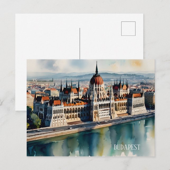 Budapest watercolor art postcard (Front/Back)