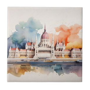 Budapest watercolor art tile