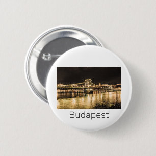 Budapest with Chain Bridge Vintage Panorama 6 Cm Round Badge