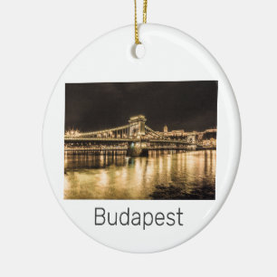 Budapest with Chain Bridge Vintage Panorama Ceramic Tree Decoration