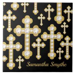 Budded Crosses with 12 Faux Diamonds - Tile