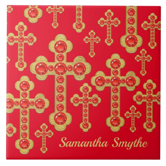 Budded Crosses with 12 Faux Rubies - Tile (Front)