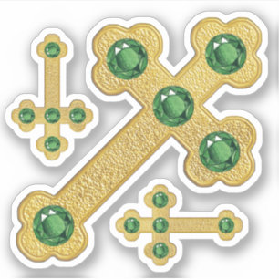 Budded Crosses with 5 Faux Emeralds - Contour