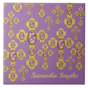 Budded Crosses with 6 Faux Purple Agates - Tile