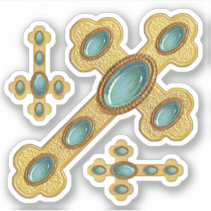 Budded Crosses with 6 Faux Turquoise - Contour