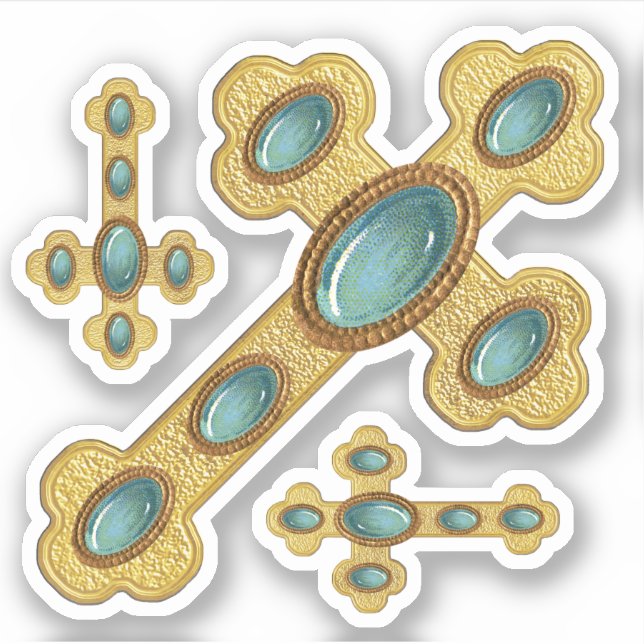 Budded Crosses with 6 Faux Turquoise - Contour (Front)