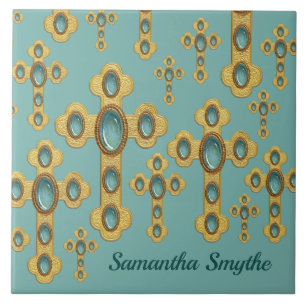 Budded Crosses with 6 Faux Turquoise - Tile