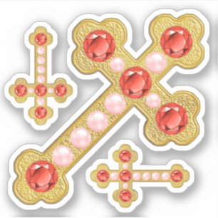 Budded Crosses with Faux Garnets & Pearls-Contour