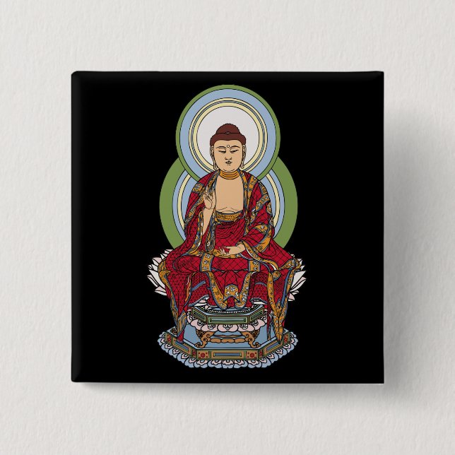 Buddha Abhaya Mudra 15 Cm Square Badge (Front)