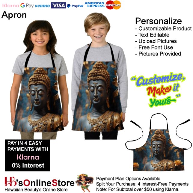 Buddha All-Over Print Apron Small (Buddha Calm Black Gold Floral Background Apron.)