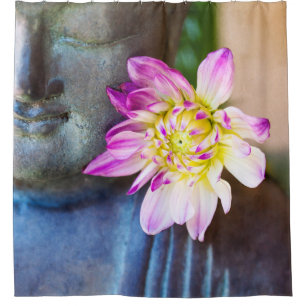 Buddha and pink dahlia shower curtain