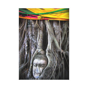 Buddha And The Tree Buddhism Thailand Photography Canvas Print