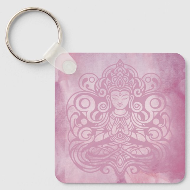 Buddha at Peace Pink Key Ring (Front)