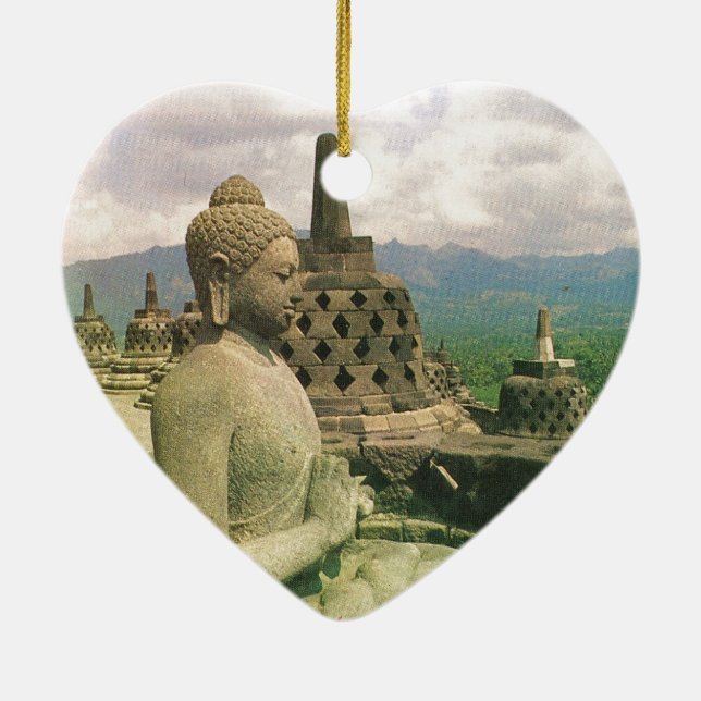 Buddha bell statue, Borobodur temple, Java Ceramic Tree Decoration (Back)