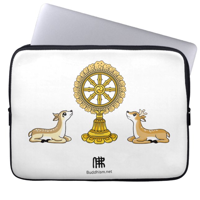 Buddha Dharma Wheel & Deers Laptop Sleeve (Front)