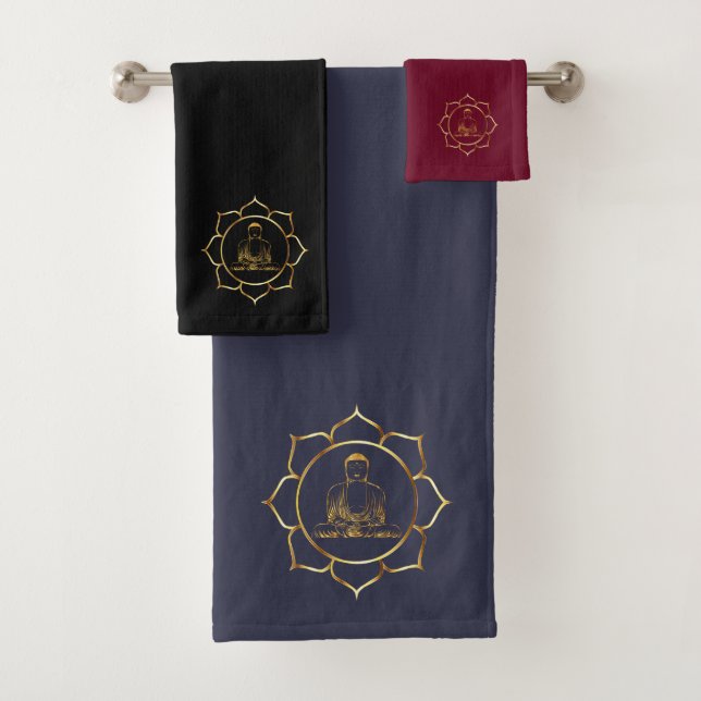 Buddha doing yoga meditation spiritual (black) bath towel set (Insitu)
