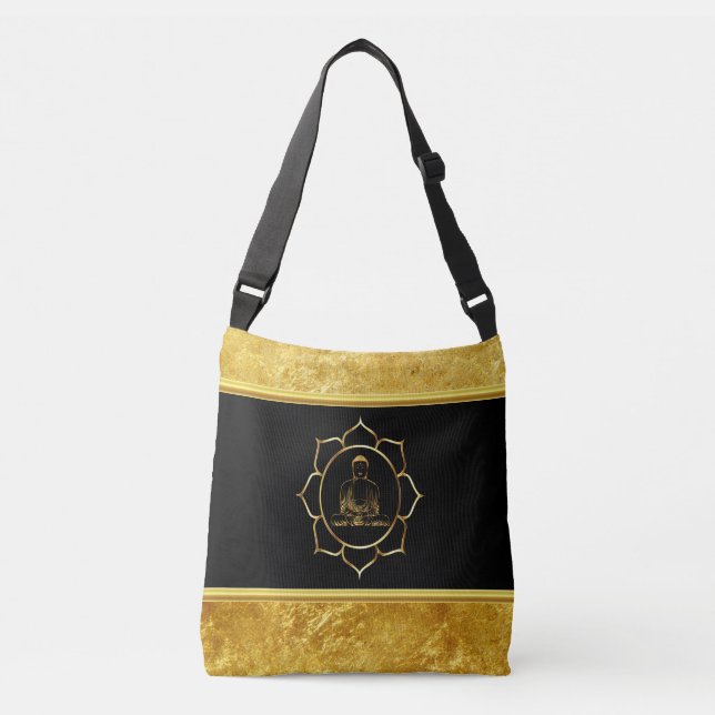 Buddha doing yoga meditation spiritual gold foil crossbody bag (Front)